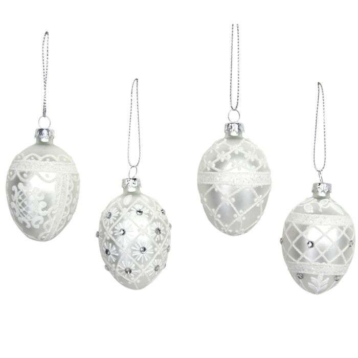 Gisela Graham Glass Egg 7cm - Matt Silver/White-2